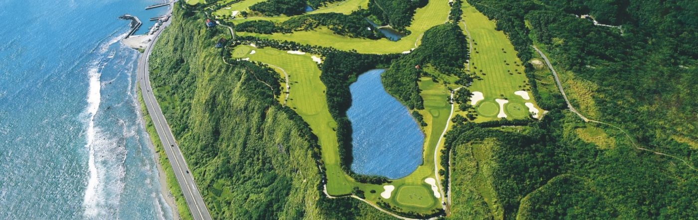 Aerial view of Gold Coast golf course on the clifftops above the sea